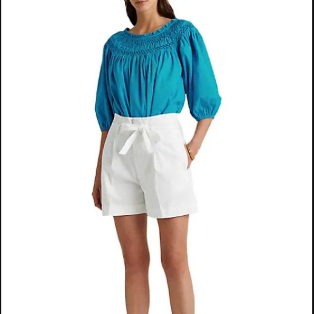 NWT Lauren Ralph Lauren Three-Quarter Sleeve Smocked Blouse